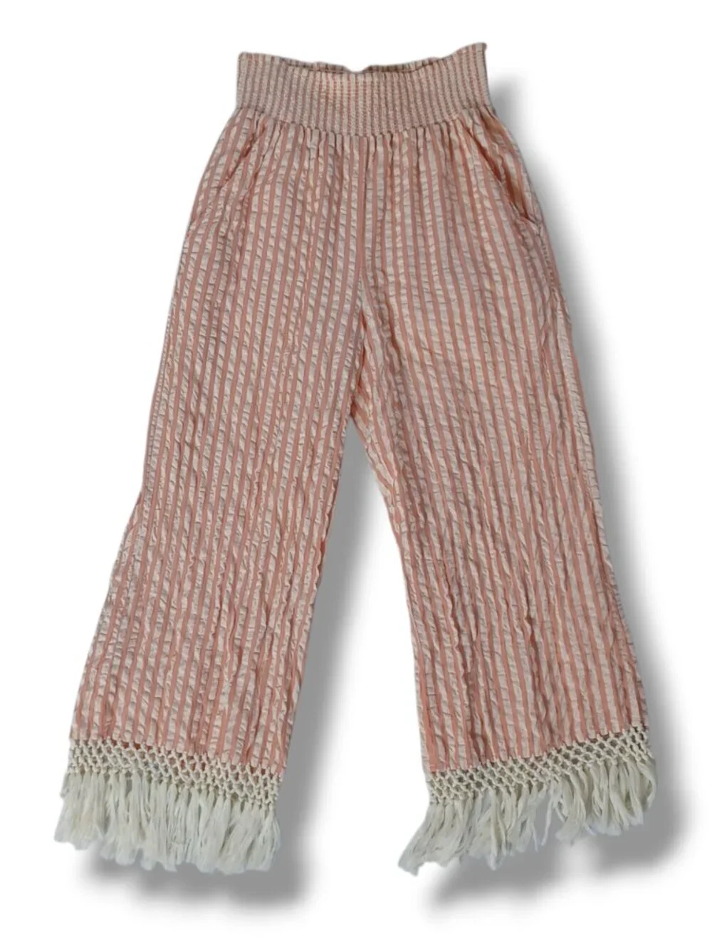 Roller Rabbit Womens Tianna Top And Pants Set Fringe Coral Stripe CoverUp Size M